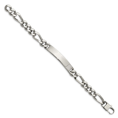 Stainless Steel Chisel Polished Figaro 9.25 Inch Large Id Bracelet
