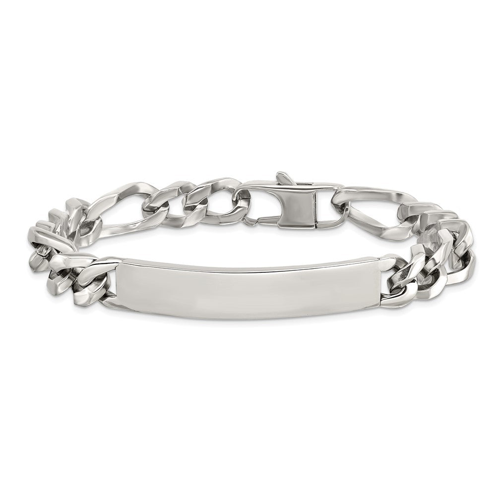 Stainless Steel Chisel Polished Figaro 9.25 Inch Large Id Bracelet