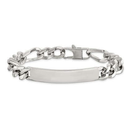 Stainless Steel Chisel Polished Figaro 9.25 Inch Large Id Bracelet