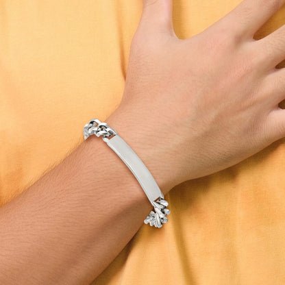 Stainless Steel Chisel Polished Figaro 9.25 Inch Large Id Bracelet