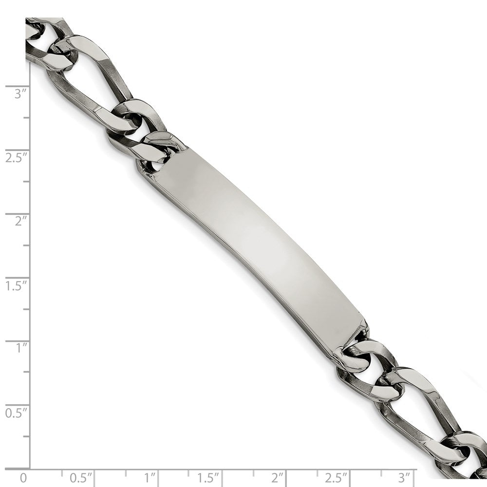 Stainless Steel Chisel Polished Figaro 9.25 Inch Large Id Bracelet