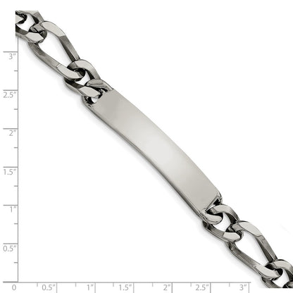 Stainless Steel Chisel Polished Figaro 9.25 Inch Large Id Bracelet
