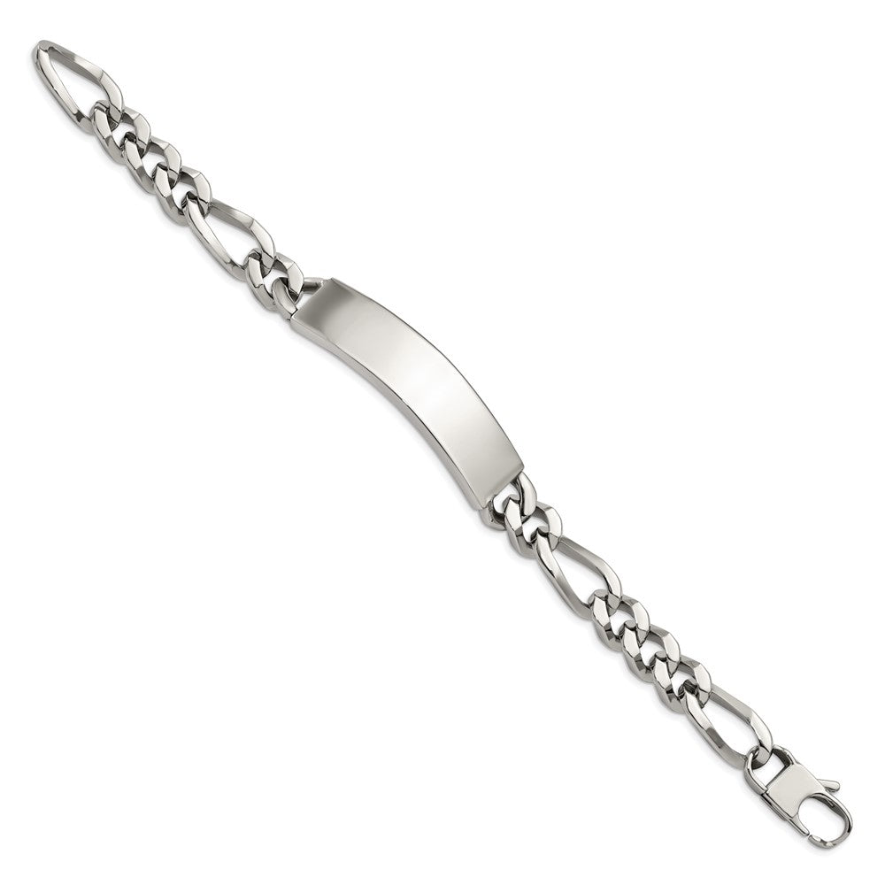 Stainless Steel Chisel Polished Figaro 9 Inch Large Id Bracelet