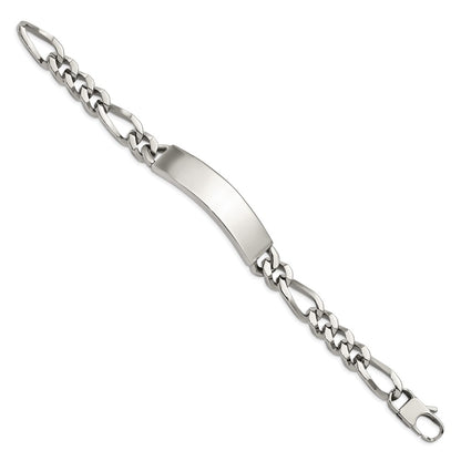 Stainless Steel Chisel Polished Figaro 9 Inch Large Id Bracelet