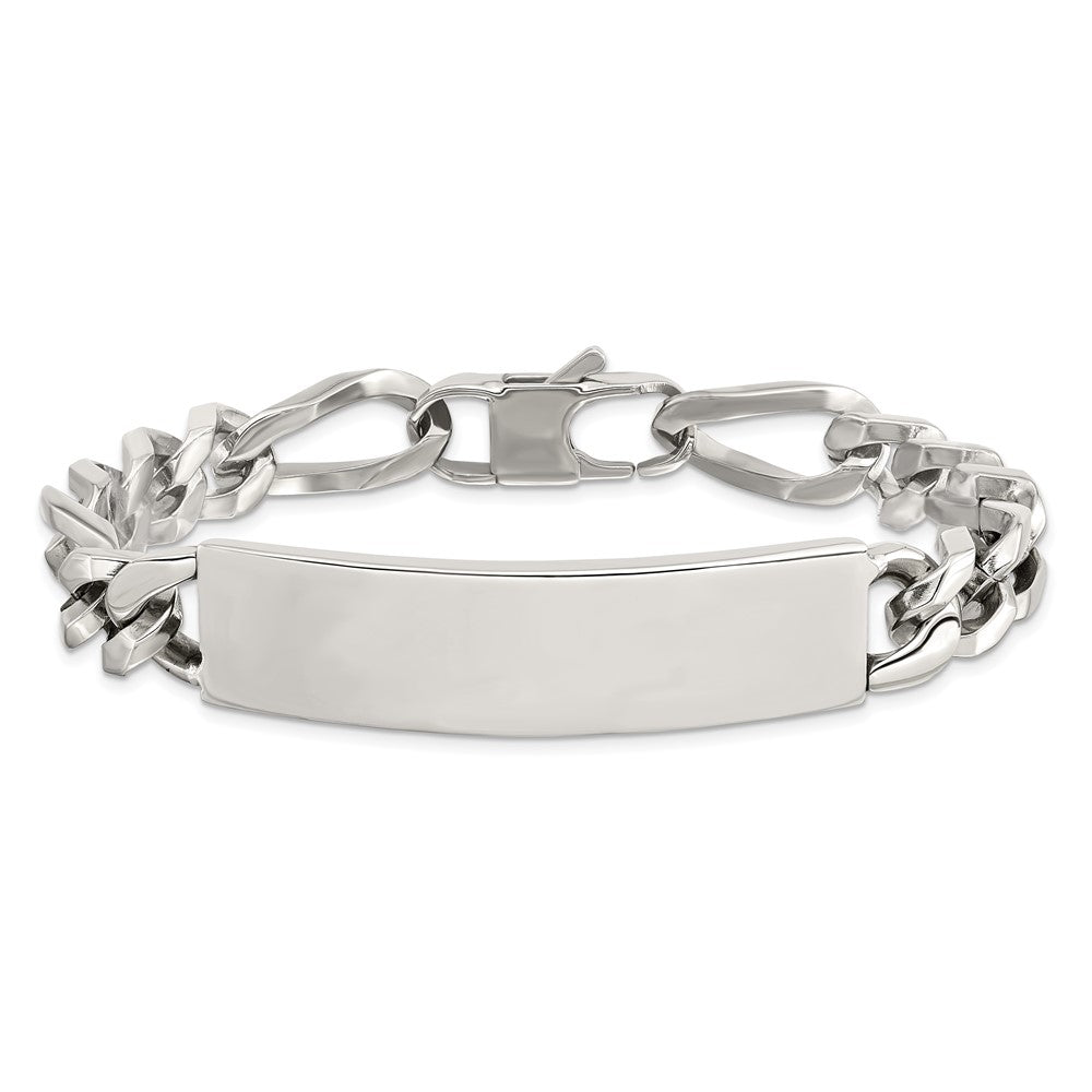 Stainless Steel Chisel Polished Figaro 9 Inch Large Id Bracelet