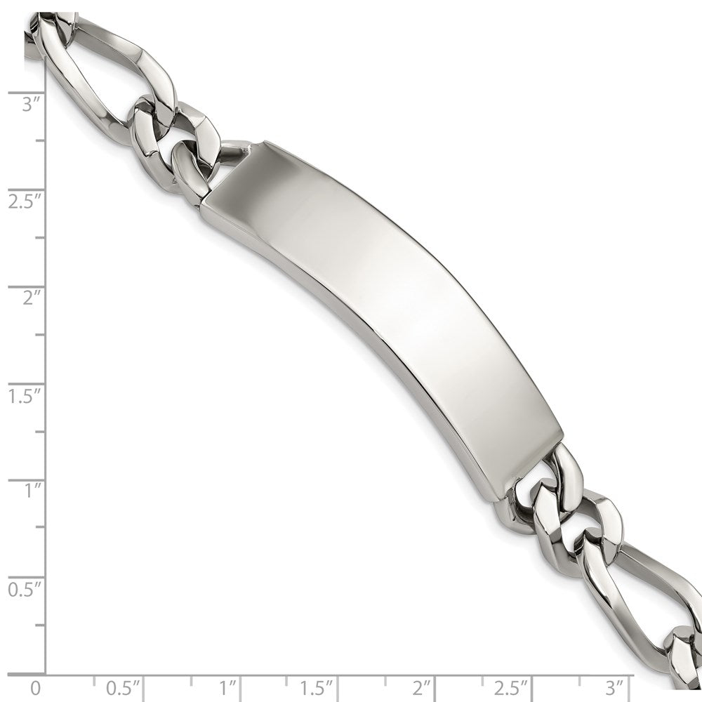 Stainless Steel Chisel Polished Figaro 9 Inch Large Id Bracelet
