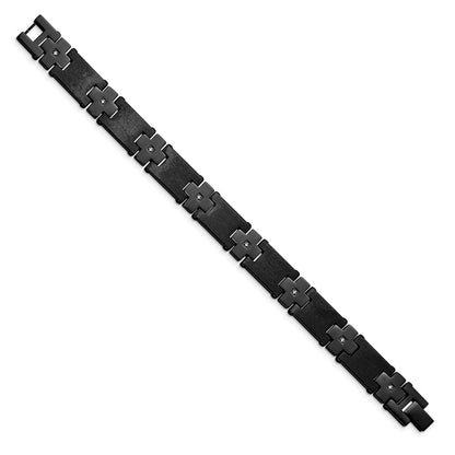 Stainless Steel Chisel Brushed And Polished Black Ip-Plated With Cz 8.25 Inch Link Bracelet