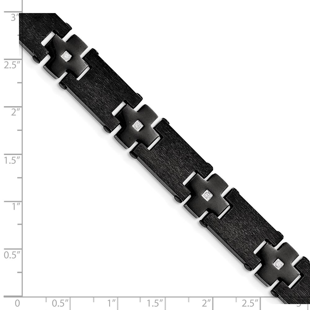 Stainless Steel Chisel Brushed And Polished Black Ip-Plated With Cz 8.25 Inch Link Bracelet