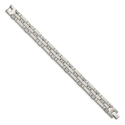 8 Inch Stainless Steel Polished And Satin With Black Cz 8In Bracelet