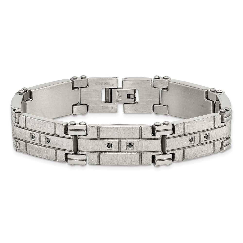 8 Inch Stainless Steel Polished And Satin With Black Cz 8In Bracelet
