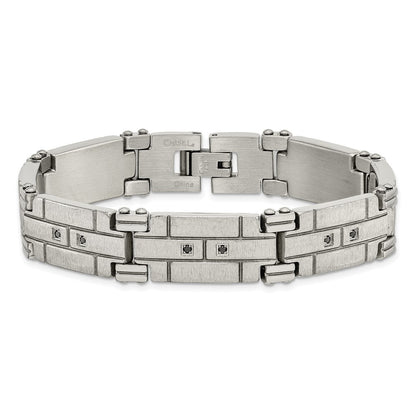 8 Inch Stainless Steel Polished And Satin With Black Cz 8In Bracelet