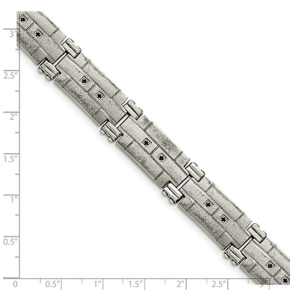 8 Inch Stainless Steel Polished And Satin With Black Cz 8In Bracelet