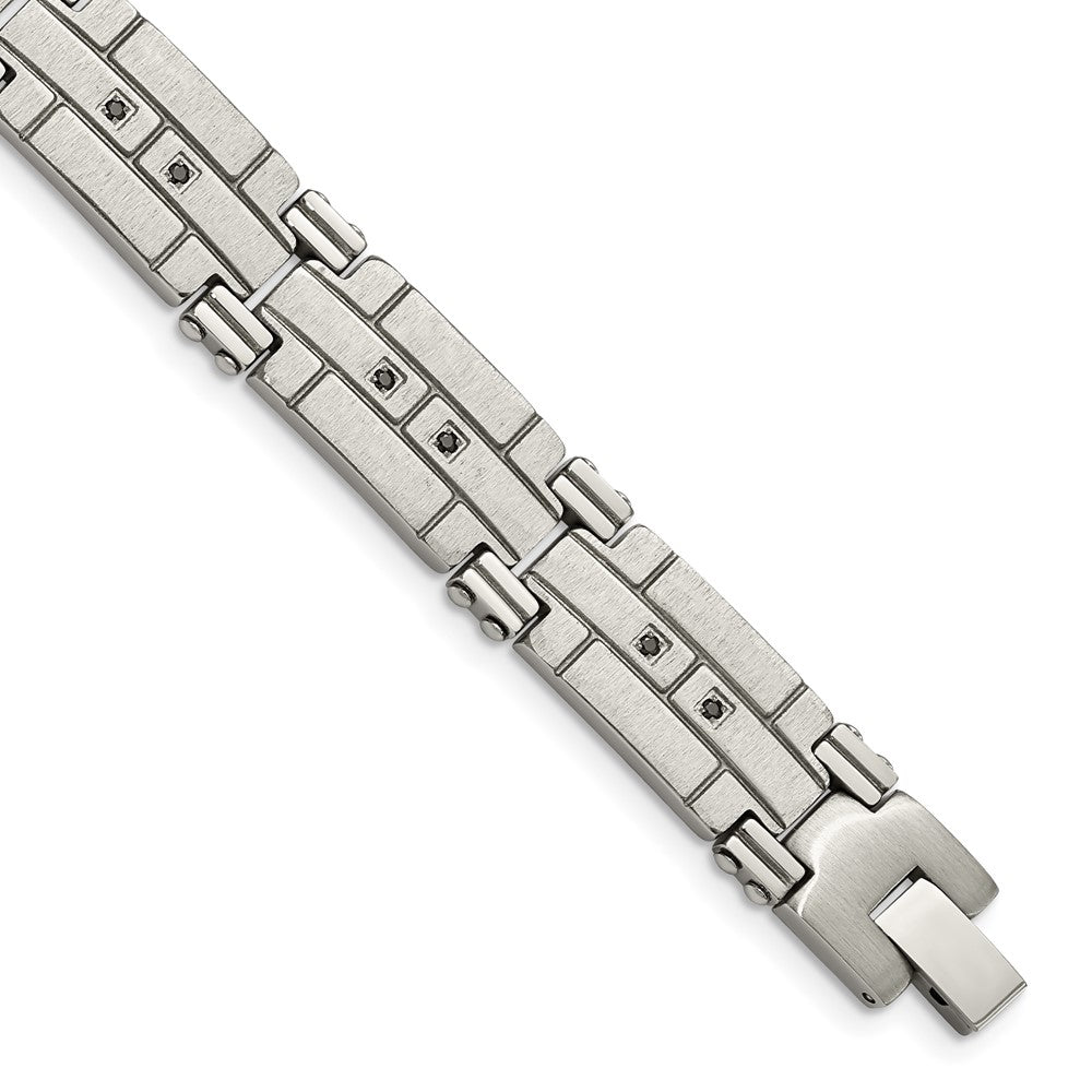 8 Inch Stainless Steel Polished And Satin With Black Cz 8In Bracelet