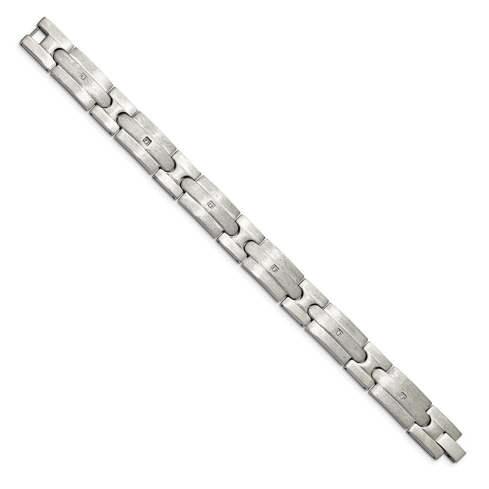 Stainless Steel Chisel Brushed With Cz 8.25 Inch Link Bracelet