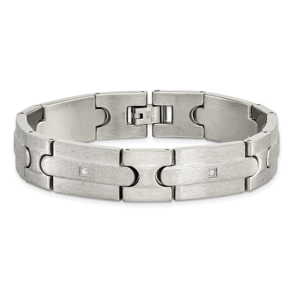 Stainless Steel Chisel Brushed With Cz 8.25 Inch Link Bracelet