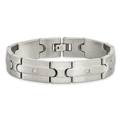 Stainless Steel Chisel Brushed With Cz 8.25 Inch Link Bracelet