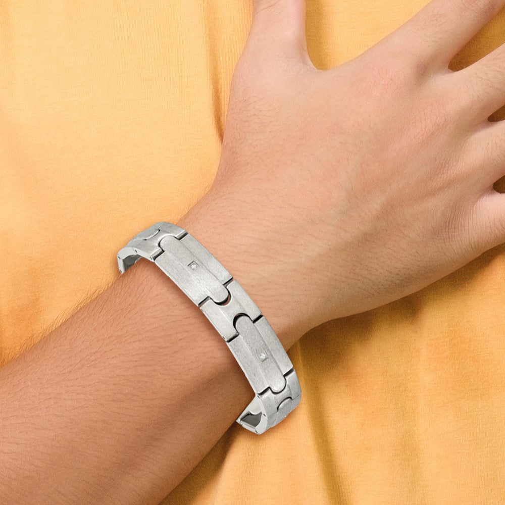 Stainless Steel Chisel Brushed With Cz 8.25 Inch Link Bracelet