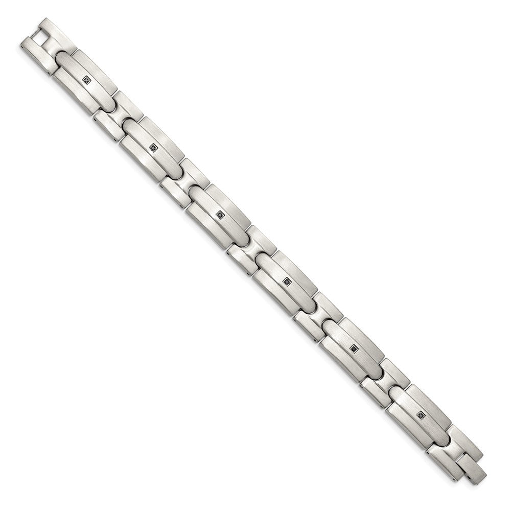 Stainless Steel Chisel Brushed With Black Cz 8.25 Inch Link Bracelet