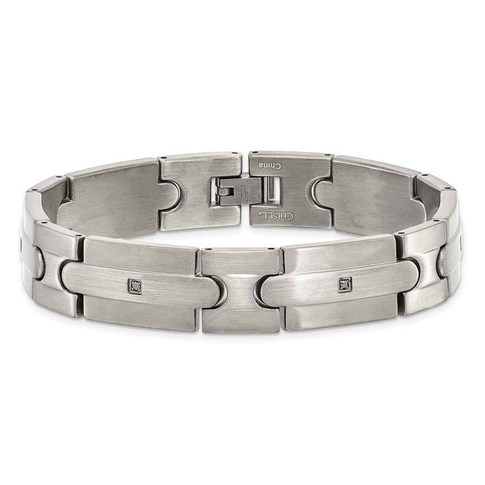 Stainless Steel Chisel Brushed With Black Cz 8.25 Inch Link Bracelet