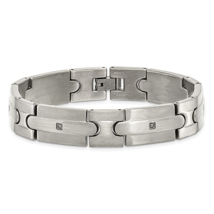 Stainless Steel Chisel Brushed With Black Cz 8.25 Inch Link Bracelet