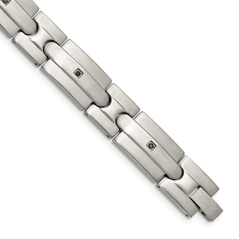 Stainless Steel Chisel Brushed With Black Cz 8.25 Inch Link Bracelet