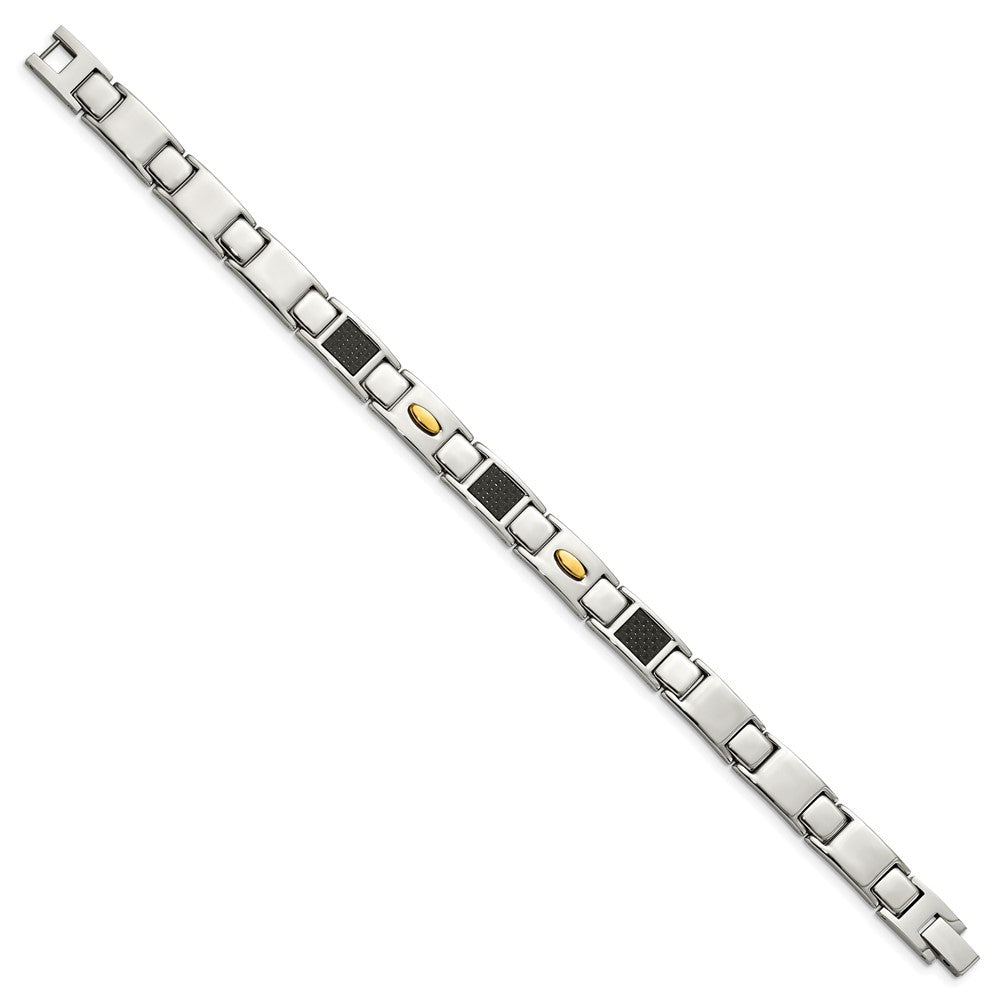9.5 Inch Chisel Stainless Steel Polished Yellow Ip-Plated With Black Carbon Fiber Inlay 8.5 Link Bracelet