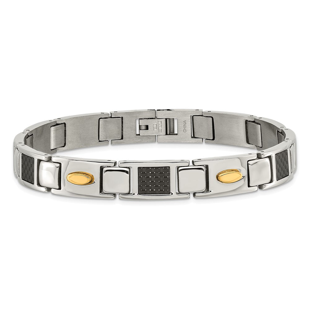 9.5 Inch Chisel Stainless Steel Polished Yellow Ip-Plated With Black Carbon Fiber Inlay 8.5 Link Bracelet