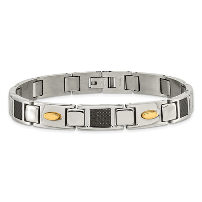 9.5 Inch Chisel Stainless Steel Polished Yellow Ip-Plated With Black Carbon Fiber Inlay 8.5 Link Bracelet