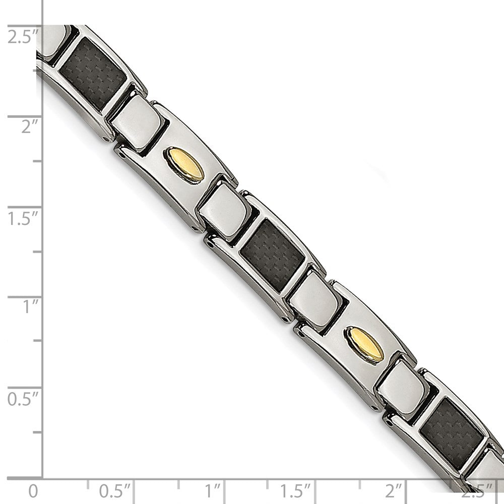9.5 Inch Chisel Stainless Steel Polished Yellow Ip-Plated With Black Carbon Fiber Inlay 8.5 Link Bracelet