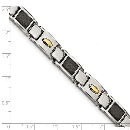 9.5 Inch Chisel Stainless Steel Polished Yellow Ip-Plated With Black Carbon Fiber Inlay 8.5 Link Bracelet
