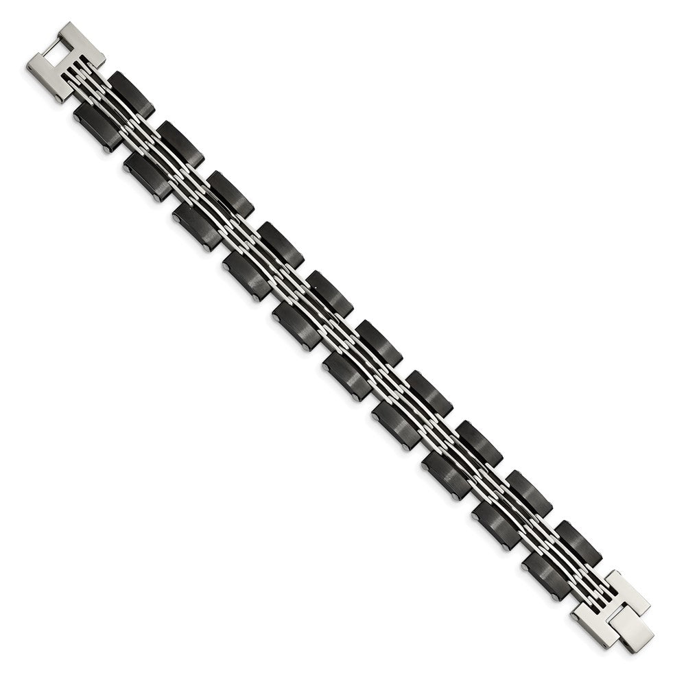 Stainless Steel Chisel Brushed And Polished Black Ip-Plated 8 Inch Link Bracelet