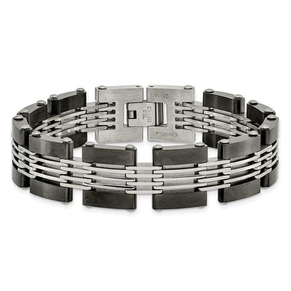 Stainless Steel Chisel Brushed And Polished Black Ip-Plated 8 Inch Link Bracelet