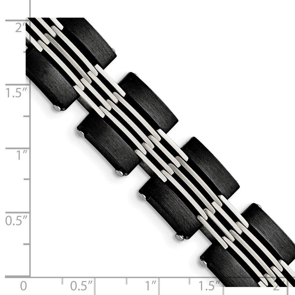 Stainless Steel Chisel Brushed And Polished Black Ip-Plated 8 Inch Link Bracelet