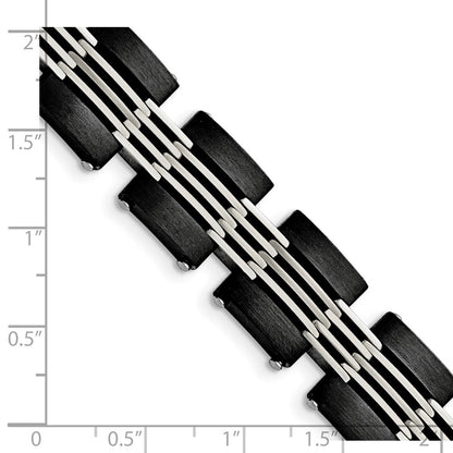 Stainless Steel Chisel Brushed And Polished Black Ip-Plated 8 Inch Link Bracelet