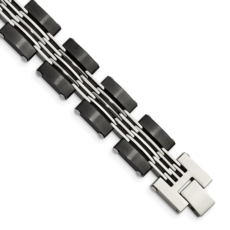 Stainless Steel Chisel Brushed And Polished Black Ip-Plated 8 Inch Link Bracelet