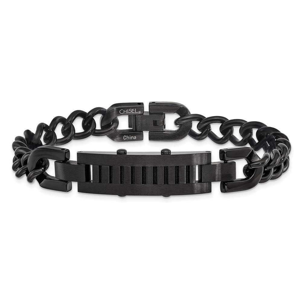 8.25 Inch Stainless Steel Brushed And Polished Black Ip-Plated 8.25In Bracelet