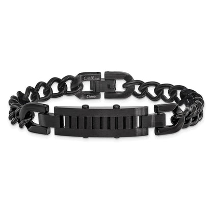 8.25 Inch Stainless Steel Brushed And Polished Black Ip-Plated 8.25In Bracelet