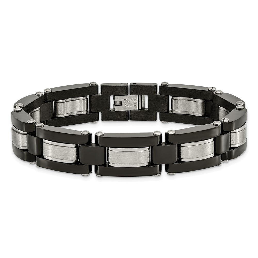 8 Inch Stainless Steel Brushed And Polished Black Ip-Plated 8In Bracelet