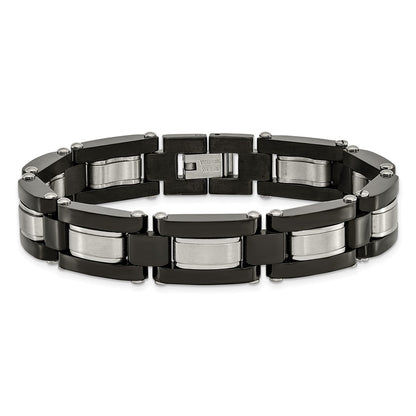 8 Inch Stainless Steel Brushed And Polished Black Ip-Plated 8In Bracelet