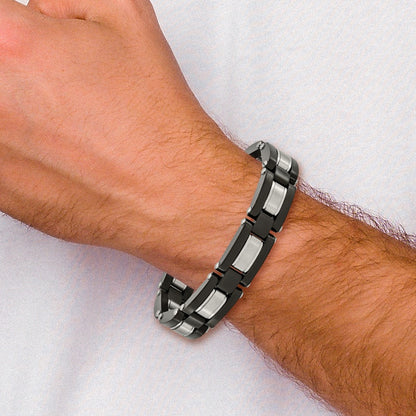 8 Inch Stainless Steel Brushed And Polished Black Ip-Plated 8In Bracelet