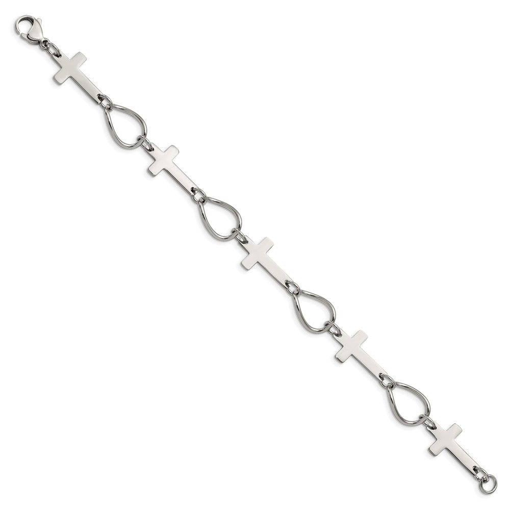 7.75 Inch Stainless Steel Polished Cross 7.75In Bracelet
