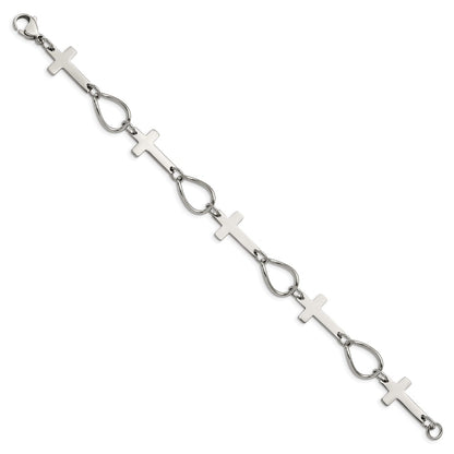 7.75 Inch Stainless Steel Polished Cross 7.75In Bracelet