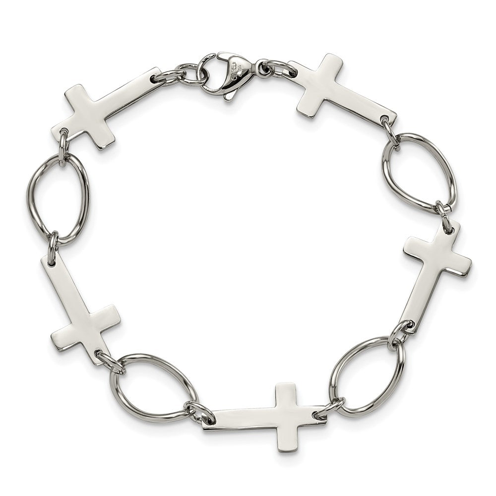 7.75 Inch Stainless Steel Polished Cross 7.75In Bracelet