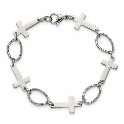 7.75 Inch Stainless Steel Polished Cross 7.75In Bracelet