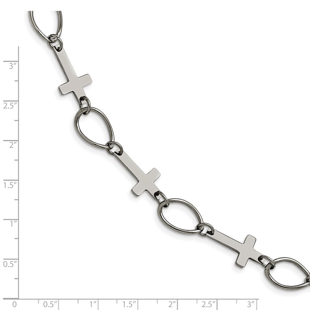 7.75 Inch Stainless Steel Polished Cross 7.75In Bracelet