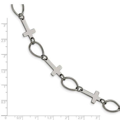 7.75 Inch Stainless Steel Polished Cross 7.75In Bracelet