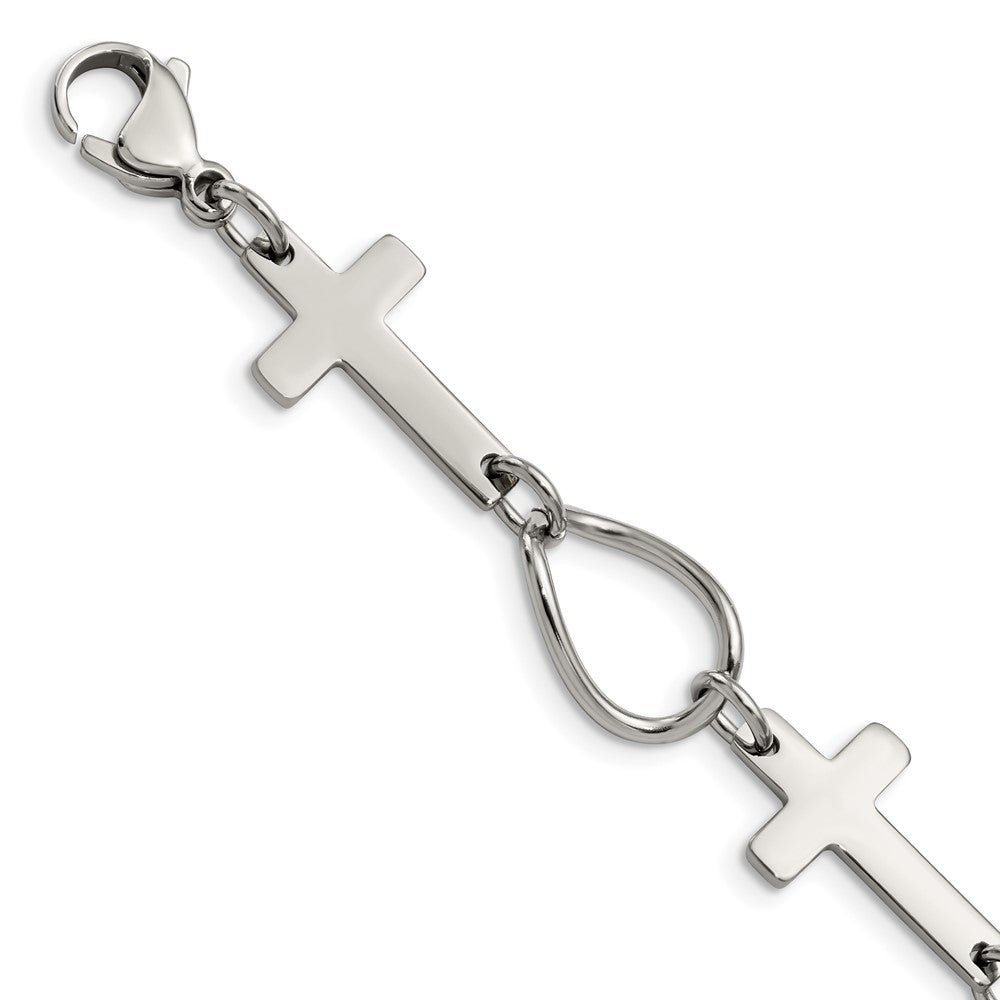 7.75 Inch Stainless Steel Polished Cross 7.75In Bracelet