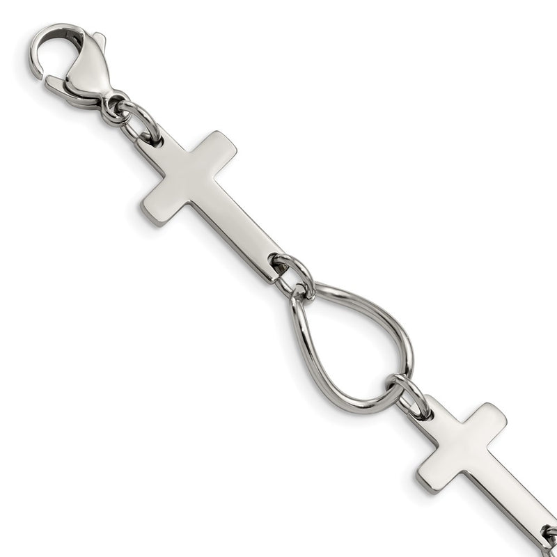 7.75 Inch Stainless Steel Polished Cross 7.75In Bracelet
