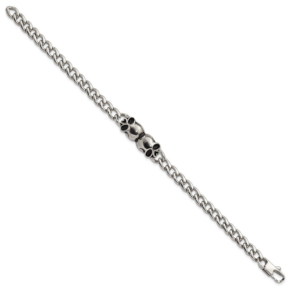 7.75 Inch Stainless Steel Polished And Antiqued Skulls Link Bracelet