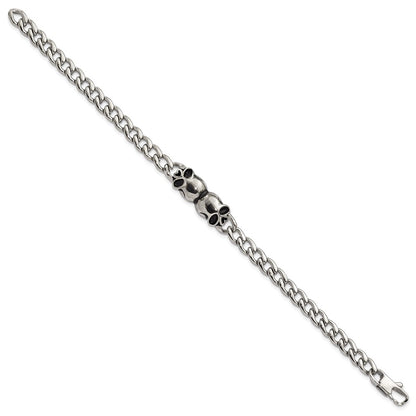 7.75 Inch Stainless Steel Polished And Antiqued Skulls Link Bracelet